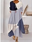 Χαμηλού Κόστους Print Φορέματα-γυναικείο χρωματιστό μπλοκ μακρύ μάξι φόρεμα με κουμπιά με στρώσεις casual φόρεμα swing φόρεμα στάμπα φόρεμα μοντέρνα καθημερινές διακοπές Σαββατοκύριακο 3/4 μήκους μανίκι φόρεμα με λαιμόκοψη φαρδιά εφαρμογή ασημί μαύρο λευκό