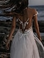 cheap Wedding Dresses-Beach Open Back Boho Wedding Dresses A-Line Off Shoulder Cap Sleeve Court Train Lace Bridal Gowns With Appliques Solid Color 2024