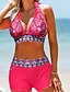 cheap Bikini Sets-Women&#039;s Swimwear Bikini Normal Swimsuit 2 Piece Floral Rose Red Bathing Suits Sports Beach Wear Summer