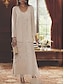 cheap Mother of Bride Dresses with Jacket-Two Piece Sheath / Column Mother of the Bride Dress Wedding Guest Elegant Sparkle &amp; Shine V Neck Ankle Length Chiffon Sequined Long Sleeve with Sequin 2024