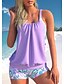 cheap Tankinis-Women&#039;s Swimwear Tankini 2 Piece Normal Swimsuit 2 Piece Printing Striped Floral Black Blue Purple Orange High Neck Bathing Suits Sports Beach Wear Summer