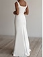 cheap Wedding Dresses-Beach Casual Wedding Dresses Sheath / Column Square Neck Sleeveless Floor Length Stretch Fabric Bridal Gowns With Sash / Ribbon 2024
