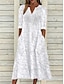 cheap Plain Dresses-Women&#039;s Cotton Linen Dress Sundress White Floral Midi Dress V-Neck Elegant Empire Waist Short Sleeve Ruched Pocket Summer Spring 2024 White Blue Green