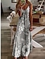 olcso Mintás ruhák-Női A vonalú ruha Fodrozott Nyomtatott V-alakú Maxi hosszú ruha Napi Randi Ujjatlan Nyár Tavasz