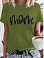 저렴한 기본 티 &amp;티셔츠-여성용 T 셔츠 그래스 그린 화이트 옐로우 프린트 문자 일상 홀리데이 짧은 소매 라운드 넥 베이직 보통 페인팅 S