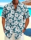 זול חולצת הוואי לגברים-בגדי ריקוד גברים חולצה קז&#039;ואל חולצת קיץ חולצת חוף חולצת הוואי אודם כחול ירוק שרוולים קצרים פרח / צמחים דש אביב קיץ הוואי חגים ביגוד דפוס