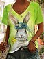 cheap T-shirts &amp; Blouses-Women&#039;s T shirt Tee White Blue Green Graphic Print Short Sleeve Daily Weekend Basic V Neck Regular Painting S