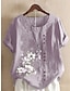 ieftine Tricouri Damă-Pentru femei Cămașă cămașă de in Bluză Bumbac In Floral Zilnic Buton Imprimeu Alb Manșon scurt Epocă De Bază Nuntă Stil Nautic Vară Primăvară