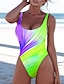 cheap One-piece swimsuits-Women&#039;s Swimwear One Piece Normal Swimsuit Printing Striped Yellow Blue Sky Blue Bodysuit Bathing Suits Sports Beach Wear Summer