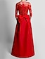 cheap Evening Dresses-Jumpsuits Evening Gown Red Green Dress Wedding Guest Wedding Party Floor Length 3/4 Length Sleeve Off Shoulder Pocket Stretch Fabric with Embroidery 2024