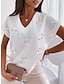 お買い得  レディースＴシャツ-女性用 Tシャツ ブラウス ハート カジュアル プリント ドルマンスリーブ ホワイト 半袖 ベーシック Ｖネック
