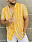 baratos camisa de botão masculina-Homens Camisa Social camisa de botão camisa de verão Camisa casual Amarelo Manga Curta Listrado Aberto para a Lateral Diário Férias Imprimir Roupa Moda Casual Confortável
