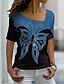 cheap T-shirts &amp; Blouses-Women&#039;s T shirt Tee Red Blue Purple Butterfly Print Short Sleeve Daily Weekend Basic V Neck Regular Butterfly Painting S