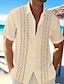 cheap Cotton Linen Shirt-Men&#039;s Cotton Linen Shirt Casual Shirt Summer Shirt Beach Shirt White Blue Khaki Short Sleeve Graphic Prints Lapel Spring &amp; Summer Hawaiian Holiday Clothing Apparel Print