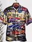 Недорогие Мужские рубашки больших размеров-Муж. Рубашка Гавайская рубашка Графическая рубашка Автомобиль Отложной Желтый Красный Лиловый Цвет радуги на открытом воздухе Для улицы 3D печать Кнопка вниз Одежда