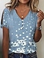 halpa Naisten T-paidat-Naisten T-paita Henley-paita Kukka Pyhäpäivä Viikonloppu nappi Katkaistu Painettu Valkoinen Lyhythihainen Perus Pyöreä kaula-aukko