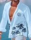 cheap Men&#039;s Hawaiian Shirt-Men&#039;s Summer Shirt Beach Shirt White Blue Khaki Long Sleeve Tree Lapel Spring &amp; Summer Hawaiian Holiday Clothing Apparel Print