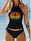 cheap Tankinis-Women&#039;s Swimwear Tankini 2 Piece Normal Swimsuit 2 Piece Printing Palm Tree Black Yellow Red Blue Tank Top Bathing Suits Sports Beach Wear Summer