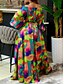 cheap Plus Size Casual Dresses-Women‘s Plus Size Curve Casual Dress Swing Dress Graphic Long Dress Maxi Dress Long Sleeve Lace up Backless Off Shoulder Fashion Holiday Green Summer Spring L XL XXL 3XL