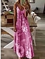 olcso Mintás ruhák-Női A vonalú ruha Virágos Fodrozott Nyomtatott V-alakú Maxi hosszú ruha Napi Randi Ujjatlan Nyár Tavasz
