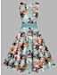 Χαμηλού Κόστους Πάρτι Φορέματα-Γυναικεία Σουρωτά Στάμπα Vintage Φόρεμα Μίντι φόρεμα Κομψό Βίντατζ Φλοράλ Στρογγυλή Ψηλή Λαιμόκοψη Αμάνικο Καθημερινά Ημερομηνία Καλοκαίρι Άνοιξη Ανθισμένο Ροζ Θαλασσί