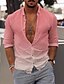 cheap Men&#039;s Casual Shirts-Men&#039;s Shirt Gradient Collar Pink Royal Blue Orange Light Grey Light Blue Holiday Vacation Long Sleeve Button-Down Print Clothing Apparel Fashion Casual Breathable Comfortable