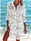 cheap Print Dresses-Women&#039;s Shirt Dress Casual Dress Shift Dress Mini Dress Outdoor Daily Date Polyester Fashion Classic Shirt Collar Pocket Print Half Sleeve Summer Spring 2023 Loose Fit White Red Navy Blue Fish S M L
