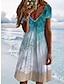 cheap Print Dresses-Women&#039;s Beach Dress Ombre Print V Neck Midi Dress Tropical Beach Short Sleeve Summer Spring