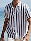 baratos camisa de botão masculina-Homens Camisa Social camisa de botão Camisa casual camisa de verão camisa de praia Preto Rosa Verde Azul Escuro Azul Claro Manga Curta Listrado Lapela Rua Férias Imprimir Roupa Moda Lazer Havaiana