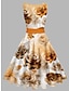 Χαμηλού Κόστους Πάρτι Φορέματα-Γυναικεία Σουρωτά Στάμπα Vintage Φόρεμα Μίντι φόρεμα Κομψό Βίντατζ Φλοράλ Στρογγυλή Ψηλή Λαιμόκοψη Αμάνικο Καθημερινά Ημερομηνία Καλοκαίρι Άνοιξη Κίτρινο Θαλασσί