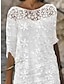cheap Design Cotton &amp; Linen Dresses-Women&#039;s Cotton Linen Dress Shift Dress Midi Dress Contrast Lace Embroidered Elegant Daily Crew Neck Half Sleeve Summer Spring White