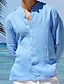 billige Bomuldslinnedskjorte-Herre linned skjorte Sommer skjorte Strandtrøje Hvid Lysegrøn Blå Langærmet Vanlig Krave Forår sommer Hawaiiansk Ferie Tøj