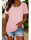 저렴한 여성용 의류-여성용 T 셔츠 주름장식 베이직 단색 / 일반 색상 둥근 여름 보통 블랙 화이트 블러슁 핑크 푸른 카키