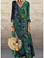 cheap Print Dresses-Women&#039;s Casual Dress Ethnic Dress Long Dress Maxi Dress Green 3/4 Length Sleeve Floral Print Summer Spring Fall V Neck Classic Vacation 2023 S M L XL XXL 3XL 4XL
