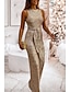 cheap Party Jumpsuits-Women&#039;s Jumpsuit Backless Sequin Solid Color Crew Neck Elegant Wedding Party Regular Fit Sleeveless Silver Gold S M L Summer