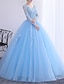 cheap Quinceanera Dresses-Ball Gown Quinceanera Dresses Princess Dress Performance Quinceanera Floor Length Long Sleeve V Neck Polyester with Crystals Appliques 2024