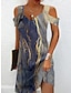 Χαμηλού Κόστους Print Φορέματα-Γυναικεία Βαμβάκι Φυλής Μαρμάρινη εκτύπωση Στάμπα Λαιμόκοψη V Μίνι φόρεμα Κομψό Ημερομηνία Διακοπές Κοντομάνικο Καλοκαίρι Άνοιξη