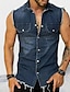 cheap Men&#039;s Denim Shirts-Men&#039;s Button Up Shirt Summer Shirt Denim Shirt Black Blue Sleeveless Plain Turndown Daily Vacation Denim Clothing Apparel Fashion Casual Comfortable