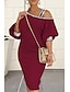 cheap Plus Size Casual Dresses-Women‘s Plus Size Curve Work Dress Pure Color Spaghetti Straps 3/4 Length Sleeve Spring Fall Stylish Elegant Midi Dress Formal Work Dress