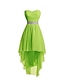 preiswerte Abiballkleid-A-Linien-Partykleid für die Heimkehr, gestuftes Kleid, trägerloses, hohes, niedriges Kleid, asymmetrisches, ärmelloses Chiffon mit Rüschen 2024