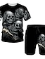 cheap Men&#039;s Print Tee Sets-See No Evil Hear Speak Gothic Mens 3D Shirt For Halloween | Black Summer Cotton | Men&#039;S Shorts And Set Outfits Graphic Skulls Crew Neck Clothing Apparel 3D Print Outdoor Daily Sleeve 2 Piece