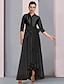 cheap Mother of the Bride Dresses-A-Line Mother of the Bride Dress Plus Size Elegant High Low Shirt Collar Asymmetrical Floor Length Satin 3/4 Length Sleeve with Sash / Ribbon Bow(s) Pleats 2023