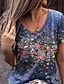 voordelige Bloementhee-Dames T-shirt Bloemen blauw Willow Green Blozend Roze Grafisch Bloemen Korte mouw Casual Basic V-hals Bloemen Thema S