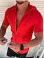 levne pánské neformální košile-Pánské Košile Košile pro volný čas Letní košile Černá Bílá Rubínově červená Oranžová Trávová zelená Krátký rukáv Bez vzoru Jednobarevné Kapuce netisknutelný Práce kancelář a kariéra Oblečení