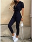 cheap Vacation Jumpsuit-Women&#039;s Jumpsuits Casual Summer Button Solid Color Shirt Collar Streetwear Daily Vacation Regular Fit Short Sleeve Pink Wine Navy Blue S M L