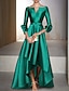 cheap Evening Dresses-A-Line Evening Gown Elegant Dress Red Green Dress Formal Wedding Guest Floor Length 3/4 Length Sleeve V Neck Satin with Bow(s) 2024