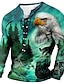 tanie męska koszulka typu henley-męska koszulka 3D z orłem i wilkami na co dzień | zielony zimowy poliester | męska koszulka z grafiką zwierzęcy kołnierzyk odzież odzież druk 3D codzienne sznurowanie z długim rękawem projektant mody