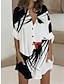 cheap Print Dresses-Women&#039;s T Shirt Dress Casual Dress Shift Dress Mini Dress Outdoor Daily Vacation Polyester Fashion Casual Stand Collar Button Pocket Long Sleeve Summer Spring Fall 2023 Regular Fit Black White Red