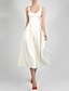 billiga Brudklänningar-Sal Liten vit klänning Bröllopsklänningar A-linje Rundhals Ärmlös Telång Satäng Brudklänningar Med Plisserat Enfärgat 2024