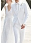 billiga Kostymer-vita strandbröllopsdräkter för män enfärgad 3-delad skräddarsydd passform enkelknäppta tvåknappar 2024